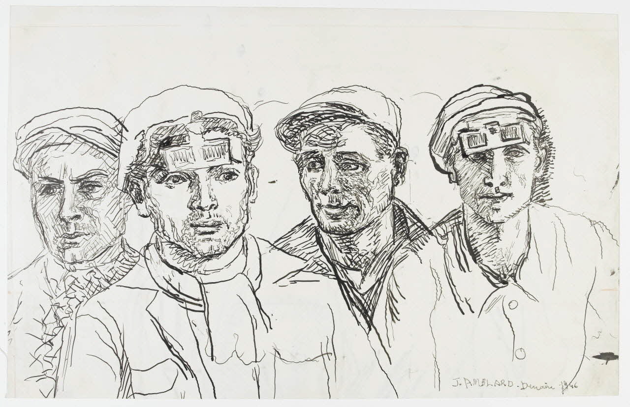 Jean Amblard dessin double face Quatre portraits d'ouvriers Denain 1946 1948.49.16 Photo RMN-Grand Palais (Mucem)