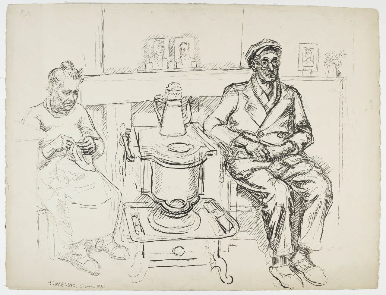 Jean Amblard dessin Couple dans un intérieur à Denain Denain 1946 1948.49.1 Photo RMN-Grand Palais (Mucem)