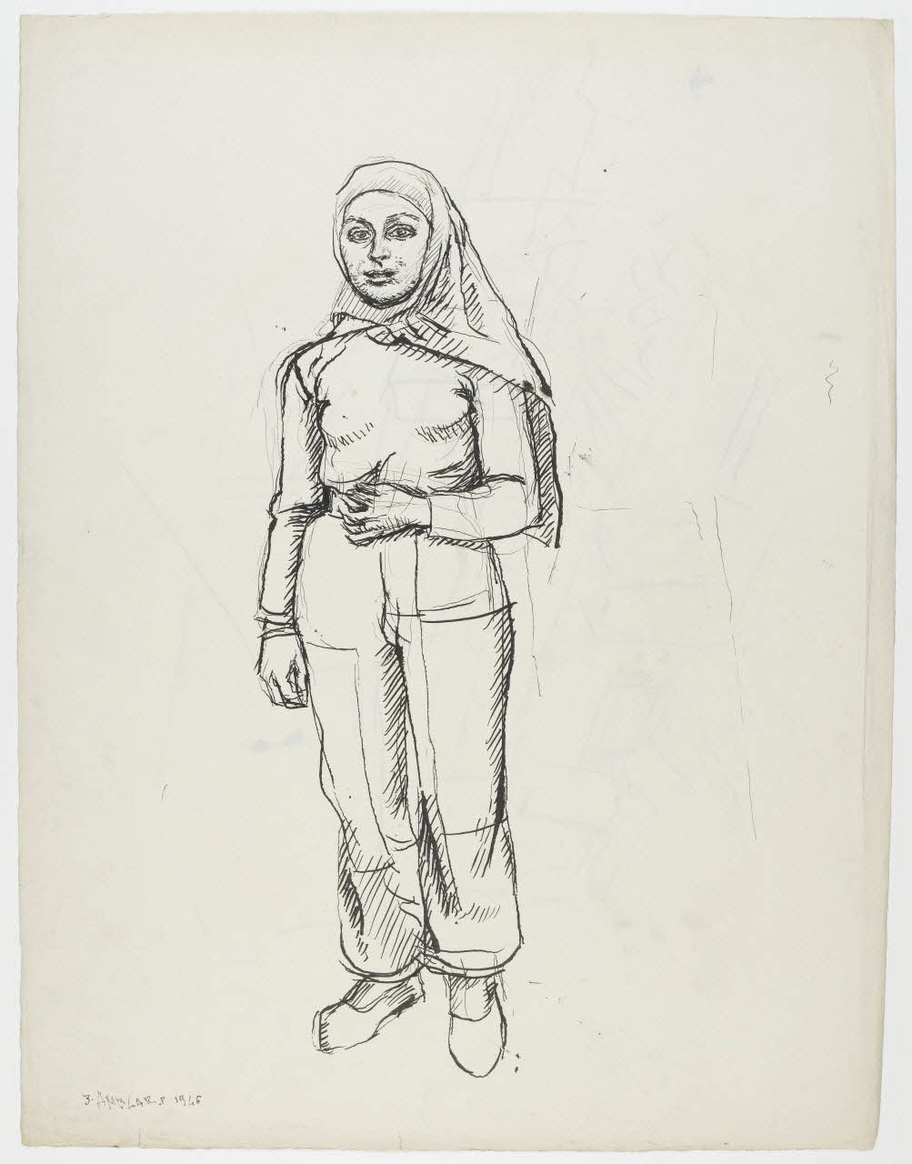 Jean Amblard dessin double face Femme debout de face 1946 1948.49.4 Photo RMN-Grand Palais (Mucem)