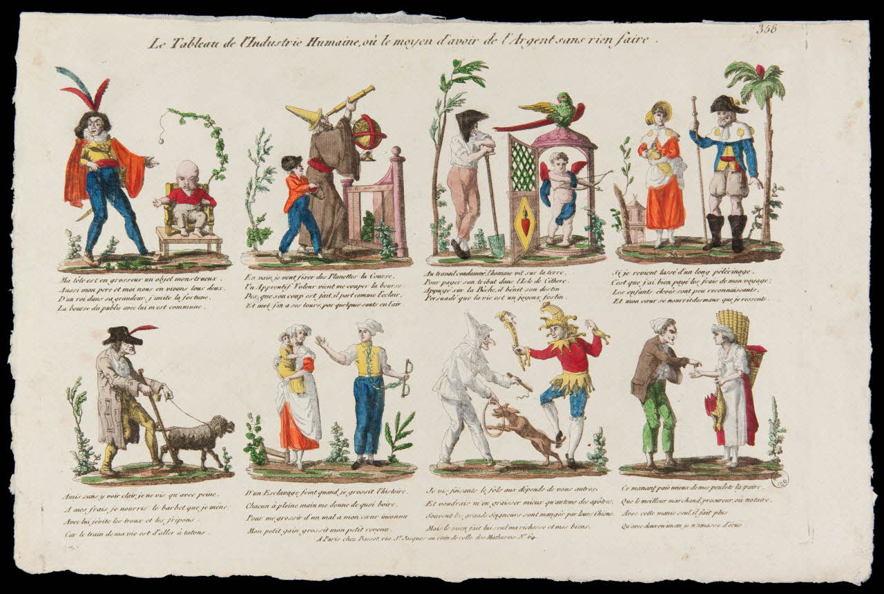 Basset. Paris imagerie ancienne Le Tableau de l'Industrie Humaine où le moyen d'avoir de l'Argent sans rien faire. Paris 1805-1833 1953.12.101 Photo