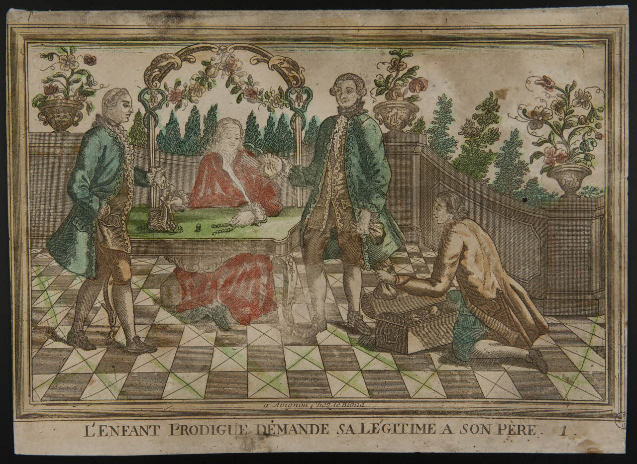 imagerie ancienne L'ENFANT PRODIGUE DEMANDE SA LEGITIME A SON PERE 1953.12.136 Photo