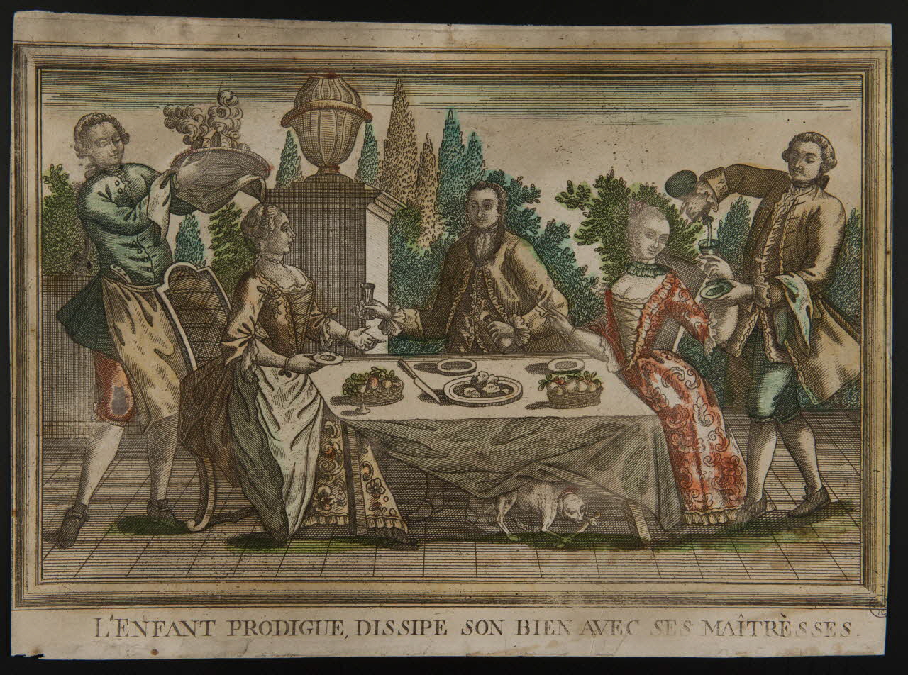 imagerie ancienne L'ENFANT PRODIGUE, DISSIPE SON BIEN AVEC SES MAITRESSES 1953.12.137 Photo