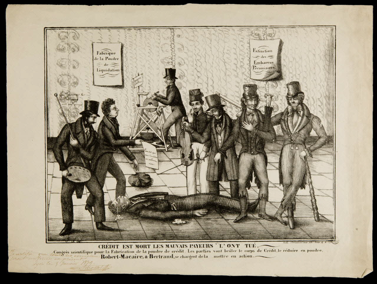 Aurosset P. estampe CREDIT EST MORT LES MAUVAIS PAYEURS L'ONT TUE. Lyon 1839 1953.12.139 Photo