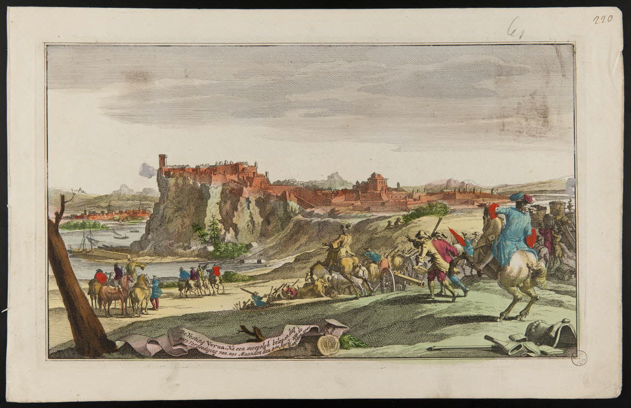 estampe De Vestig Verua, Na een moeyelyk beleg, en dap  pere Verdeediging van. zes Maanden den 8ste April aan de  Franchen oyer 1953.12.140 Photo