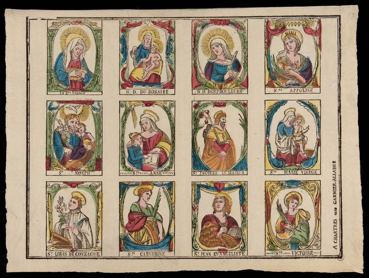 Jacques-Pierre Garnier-Allabre imagerie ancienne Planche de saintetés Chartres 1805-1828 1953.12.16 Photo