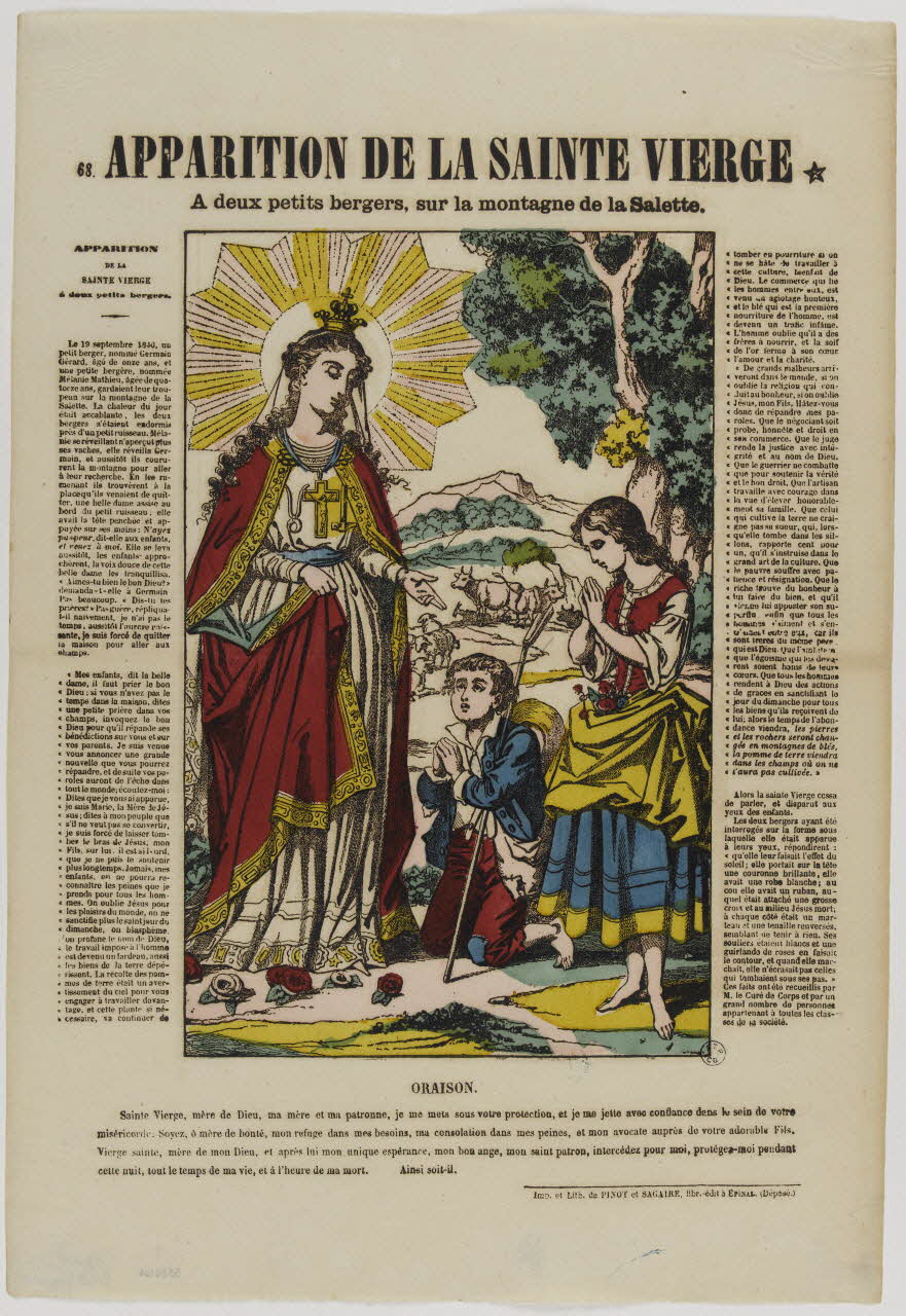 Pellerin estampe APPARITION DE LA SAINTE VIERGE  à deux petits bergers sur la montagne de la Salette. Lorraine, France 1890 1950.21.282 Photo RMN-Grand Palais (Mucem)