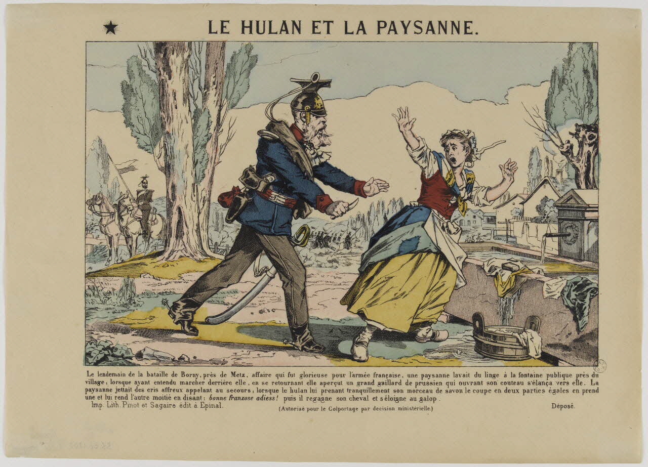 Pinot et Sagaire estampe LE HULAN ET LA PAYSANNE. Lorraine, France 1870-1874 1953.86.1202 Photo RMN-Grand Palais (Mucem)