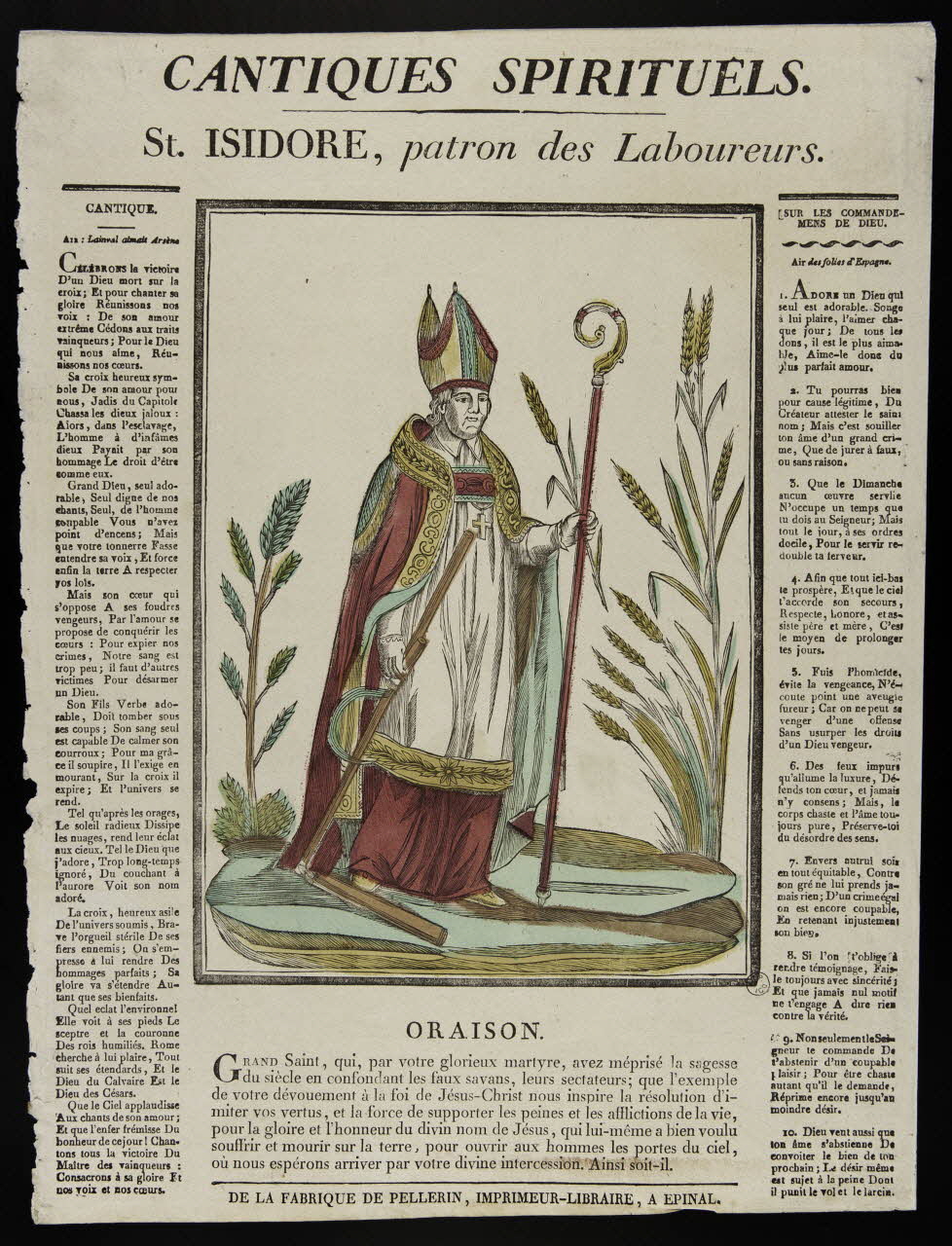 Pellerin imagerie ancienne CANTIQUES SPIRITUELS.  St. ISIDORE, patron des Laboureurs. Lorraine, France 1776-1837 1953.12.19 Photo