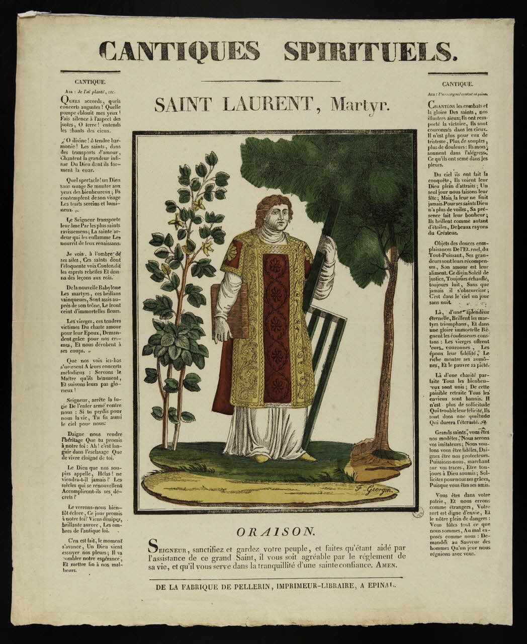 François Georgin ; Pellerin imagerie ancienne CANTIQUES SPIRITUELS.  SAINT LAURENT, Martyr. Lorraine, France 1837 1953.12.21 Photo
