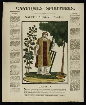 François Georgin ; Pellerin imagerie ancienne CANTIQUES SPIRITUELS.  SAINT LAURENT, Martyr. Lorraine, France 1837 1953.12.21 Photo