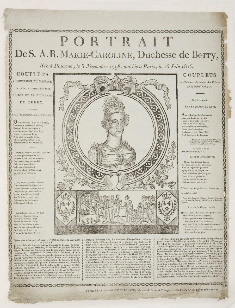 Henri Alexandre Joseph Martin-Delahaye imagerie ancienne PORTRAIT  De S.A.R. MARIE-CAROLINE, Duchesse de Berry Lille 1816 1953.12.48 Photo