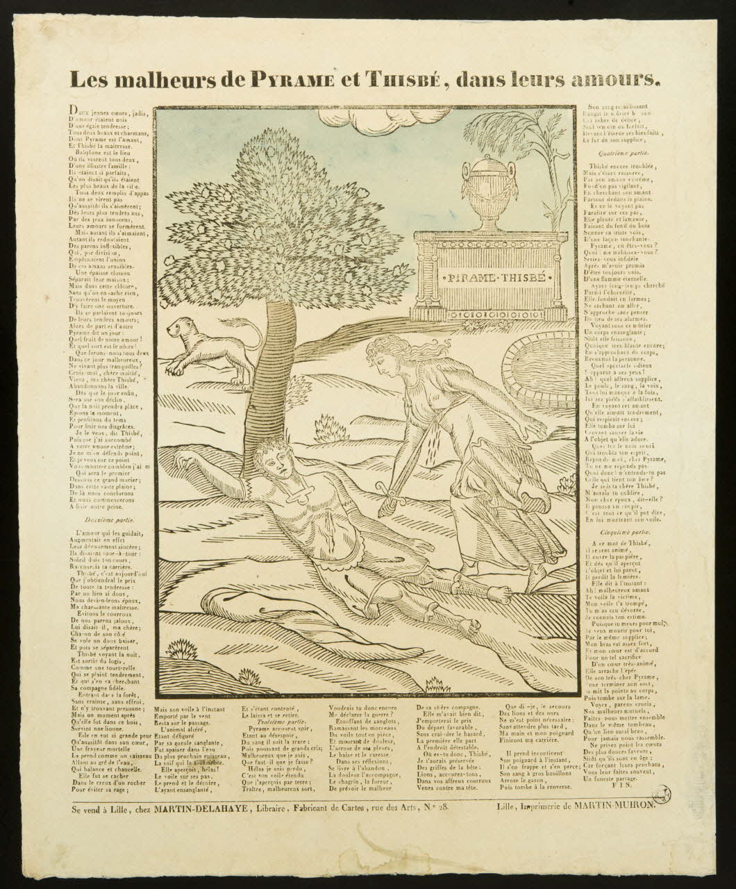 Henri Alexandre Joseph Martin-Delahaye ; Martin-Muiron Louis imagerie ancienne Les malheurs de PYRAME et THISBE, dans leurs amours. Lille 1820-1833 1953.12.50 Photo