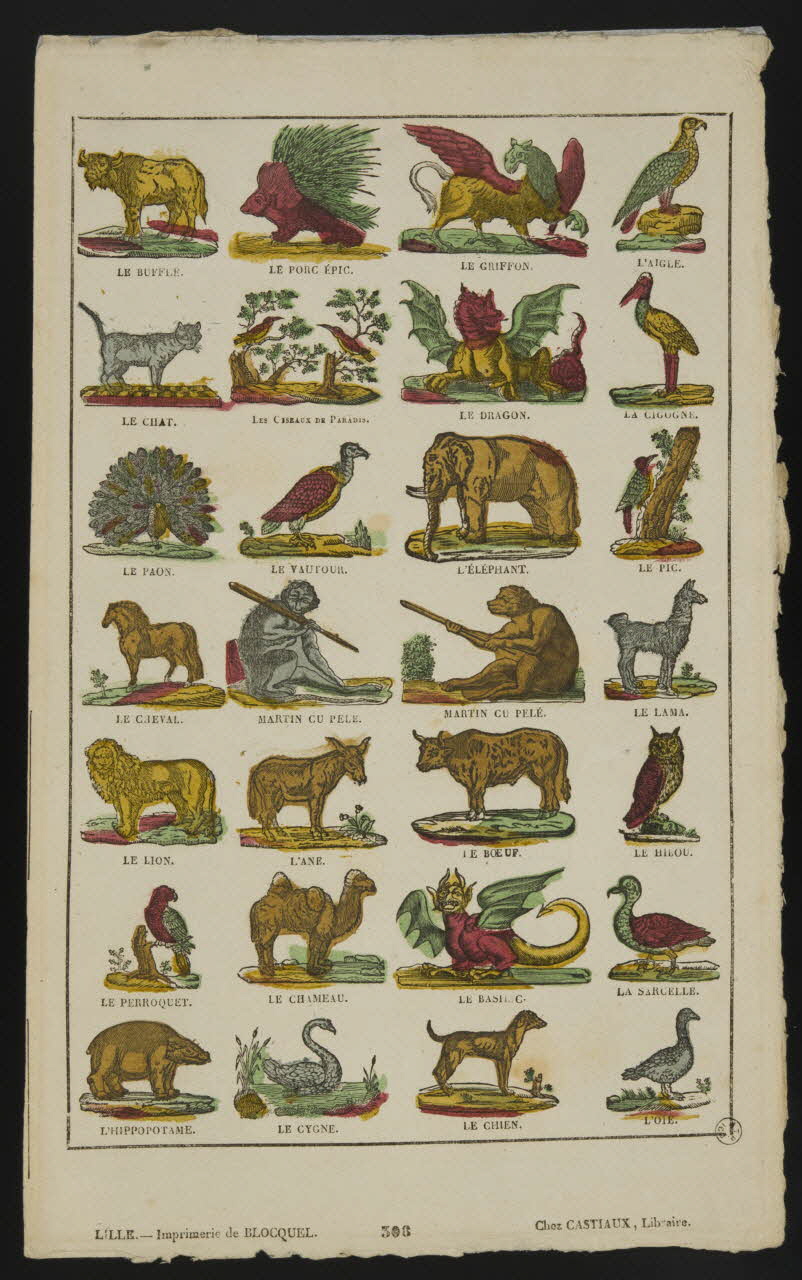 Jean-Baptiste Castiaux ; Simon-François Blocquel imagerie ancienne Planche d'animaux Lille 1809-1837 1953.12.57 Photo
