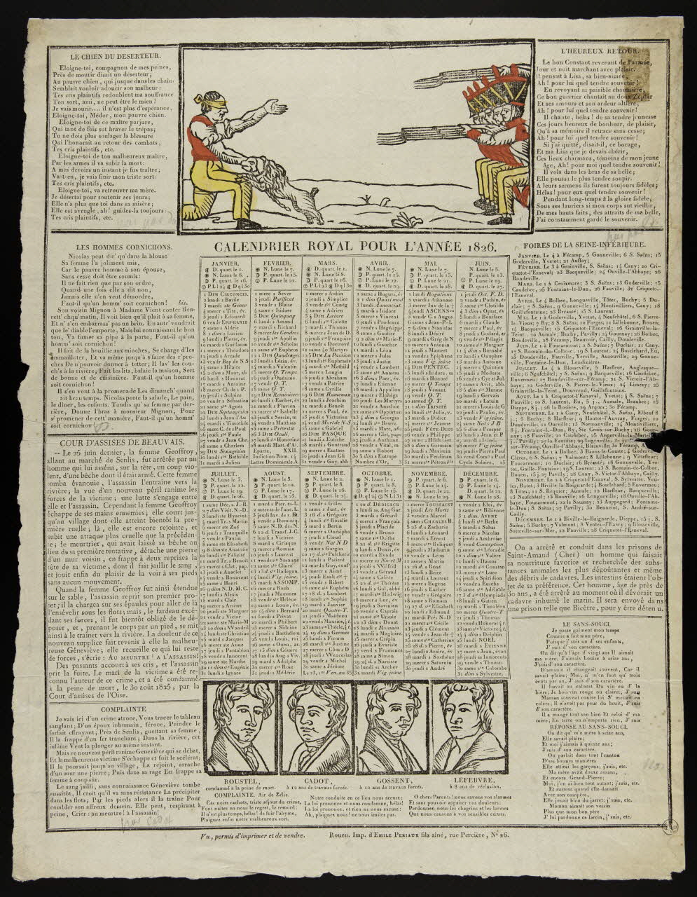 Emile Périaux imagerie ancienne CALENDRIER ROYAL POUR L'ANNEE 1826 Rouen 1825 1953.12.86 Photo