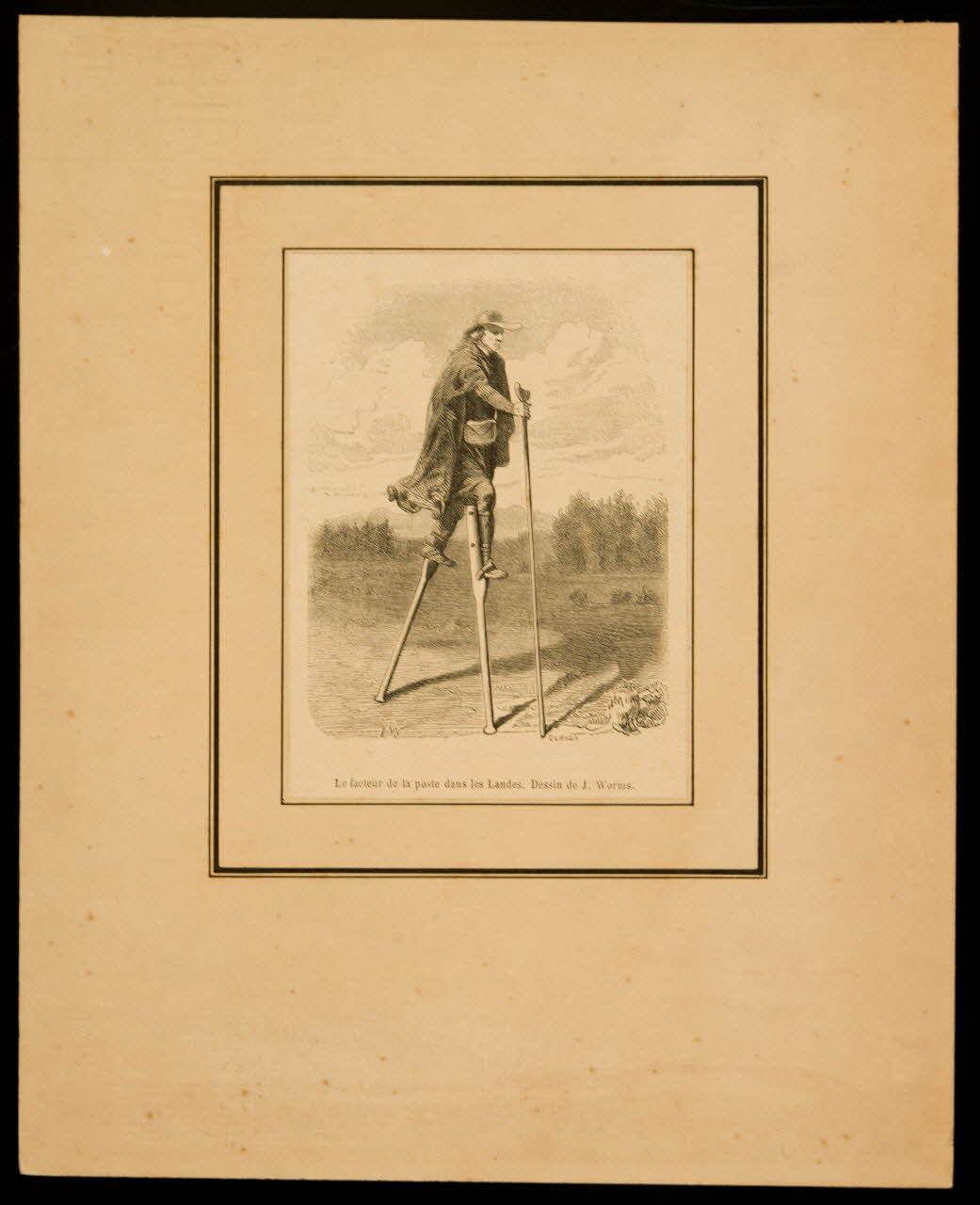 estampe Le facteur de la poste dans les Landes. Dessin de J. Worms. D1953.15.131 Photo