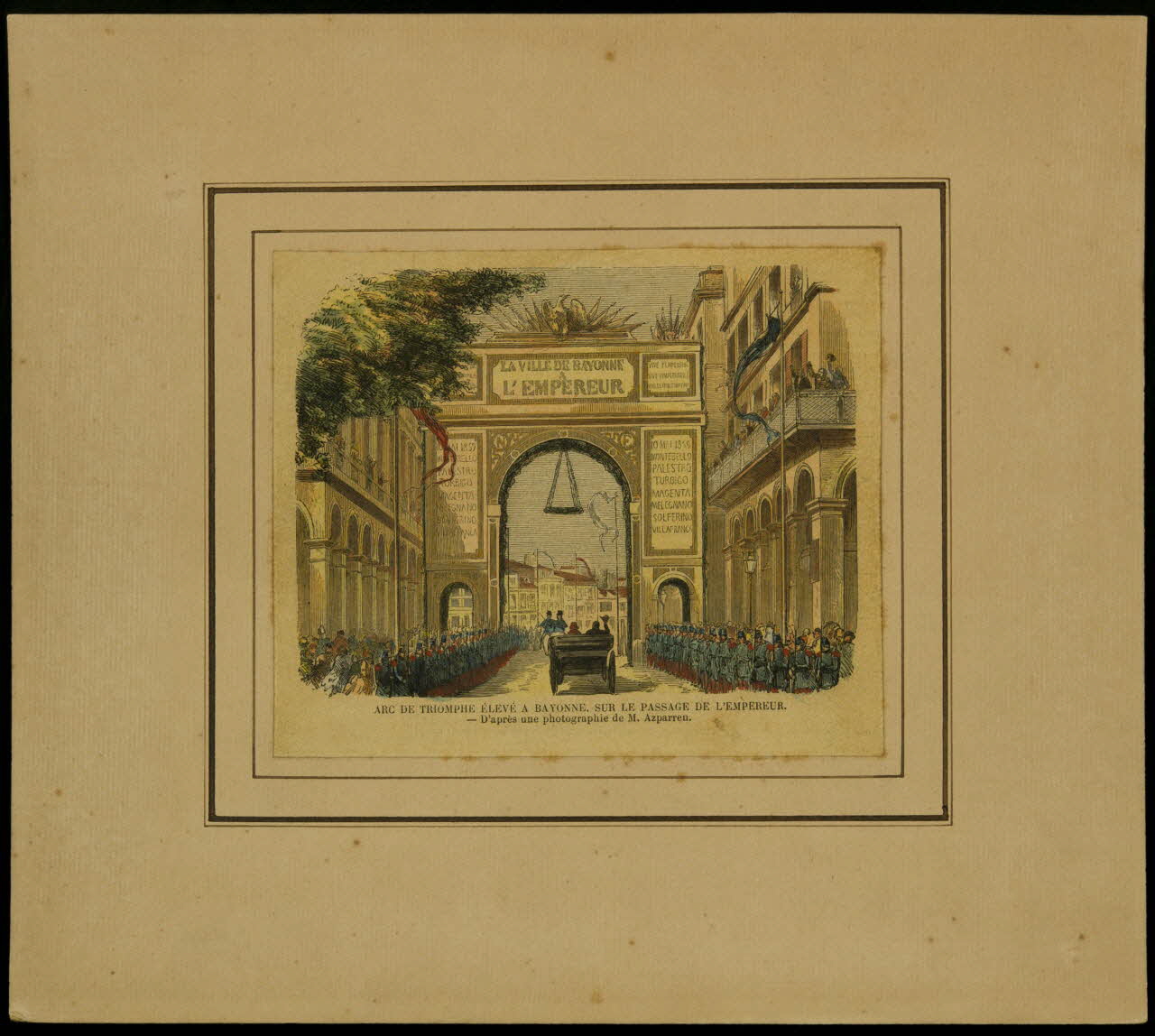 estampe ARC DE TRIOMPHE ELEVE A BAYONNE SUR LE PASSAGE DE L'EMPEREUR. D1953.15.132 Photo