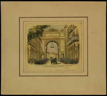 estampe ARC DE TRIOMPHE ELEVE A BAYONNE SUR LE PASSAGE DE L'EMPEREUR. D1953.15.132  Photo
