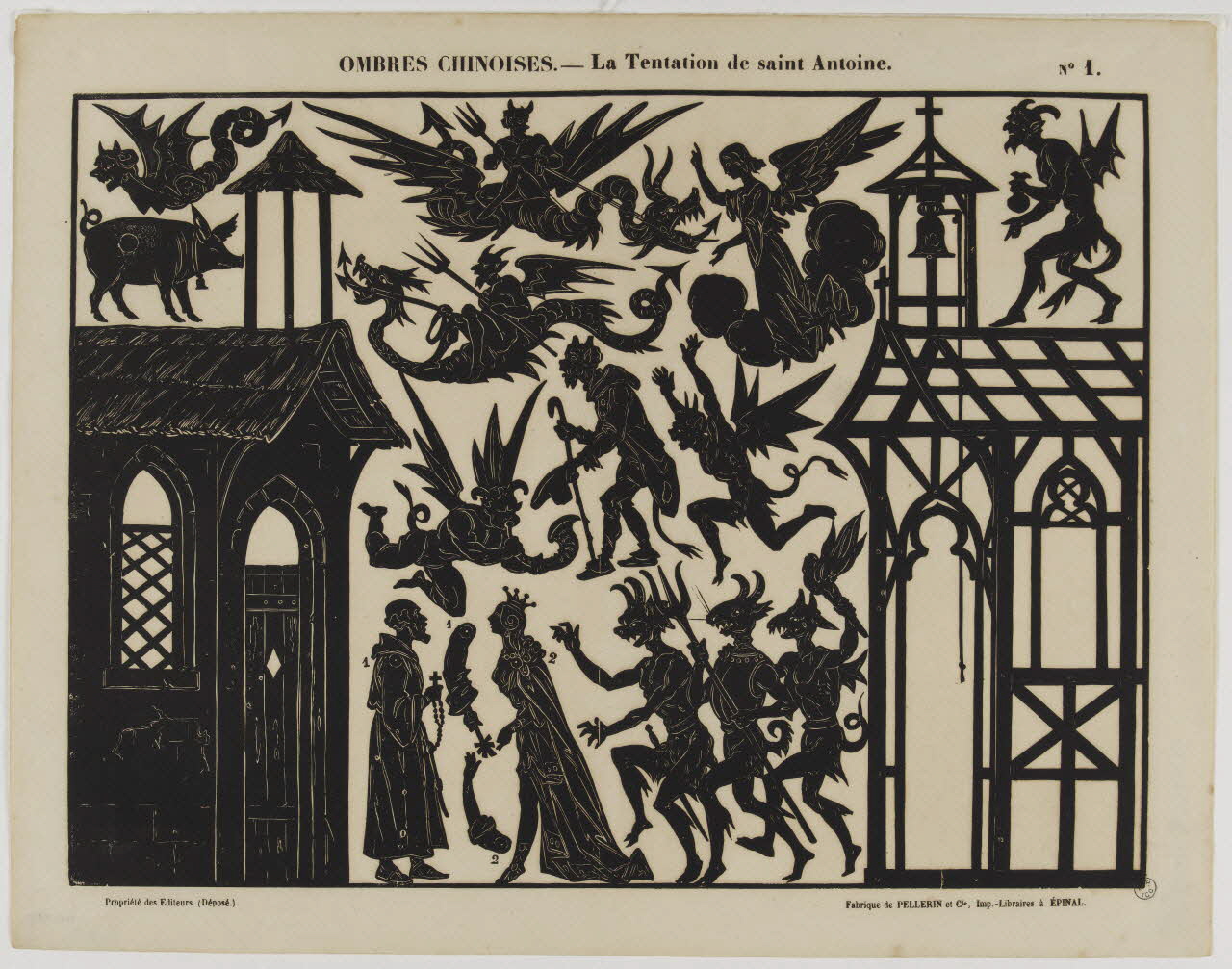 jeu, ombre chinoise OMBRES CHINOISES. - La tentation de saint Antoine. N°1. 1953.86.4294 Photo RMN-Grand Palais (Mucem)