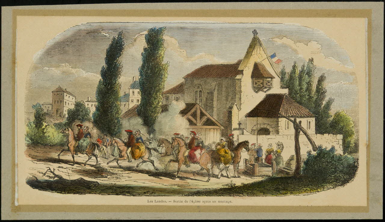 estampe Les Landes. - Sortie de l'église après un mariage. D1953.15.141 Photo