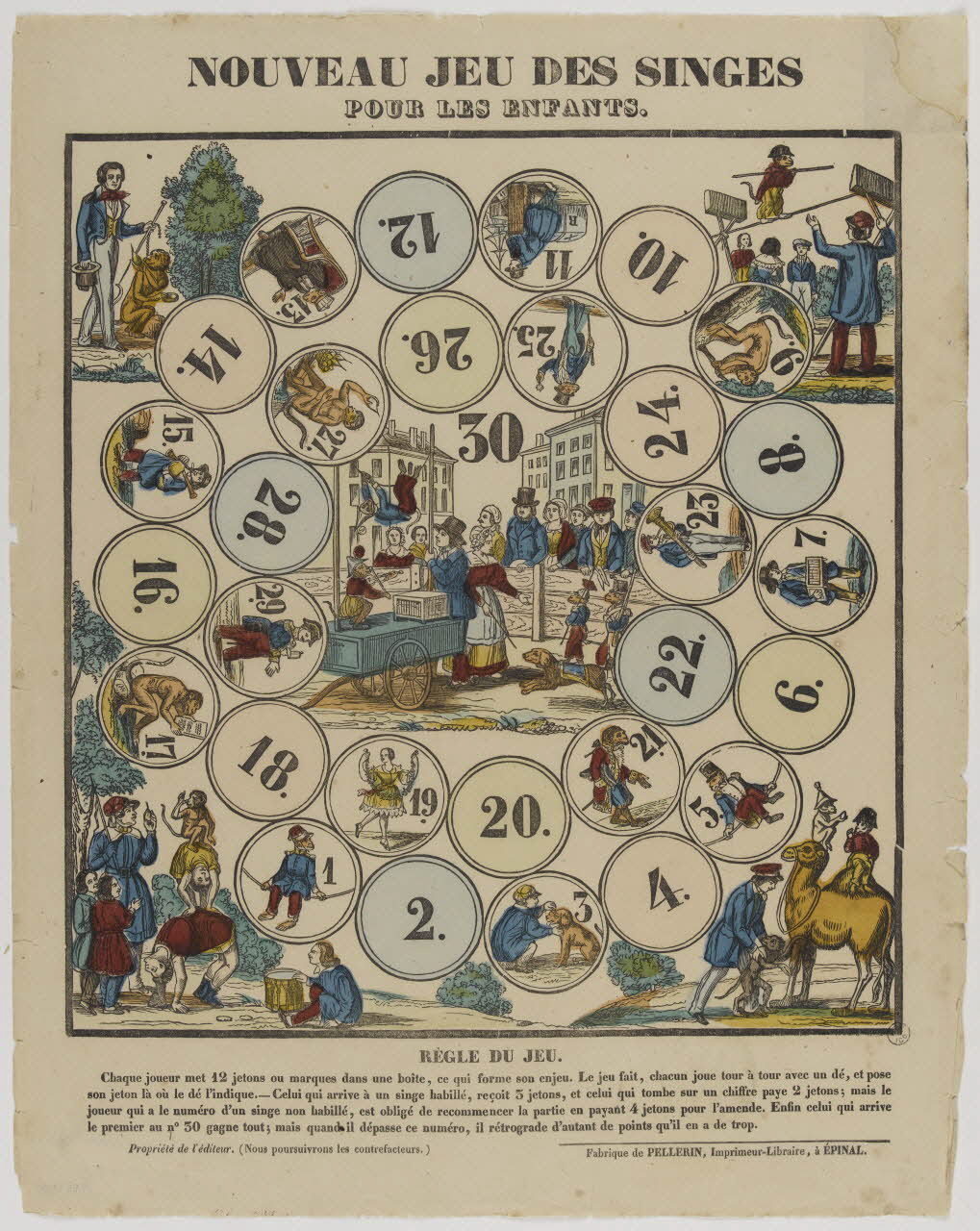 estampe NOUVEAU JEU DES SINGES  POUR LES ENFANTS. 1953.86.4403 Photo RMN-Grand Palais (Mucem)