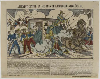 estampe ATTENTAT CONTRE LA VIE DE S. M. L'EMPEREUR NAPOLEON III. 1953.86.4826 Photo RMN-Grand Palais (Mucem)