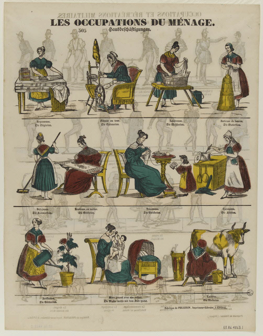 estampe LES OCCUPATIONS DU MENAGE. 1953.86.4863 Photo RMN-Grand Palais (Mucem)