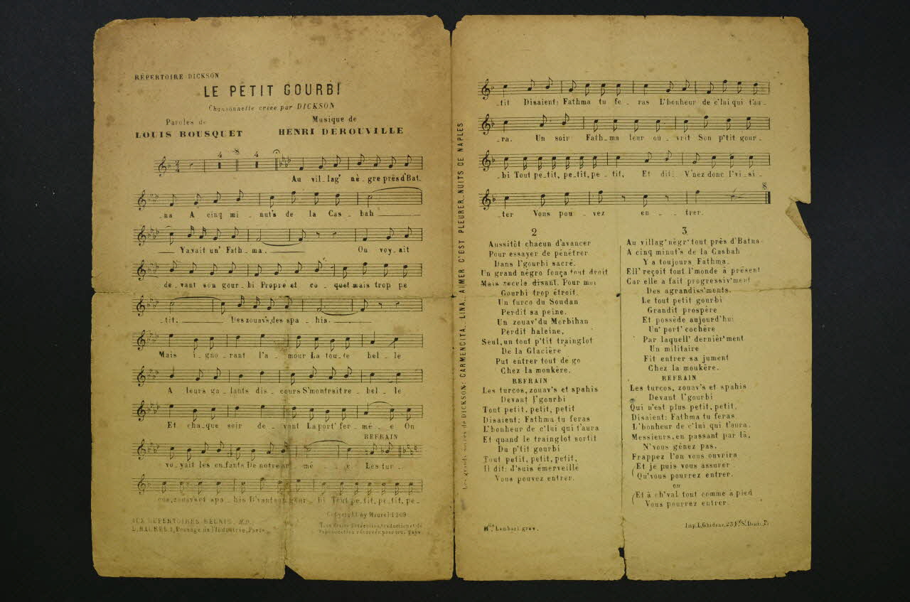 Henri Dérouville ; Louis Bousquet ; Manuel ; Henri Dickson ; Hoelly ; Louis Maurel chanson petit format 1909 1970.139.30 Photo Mucem