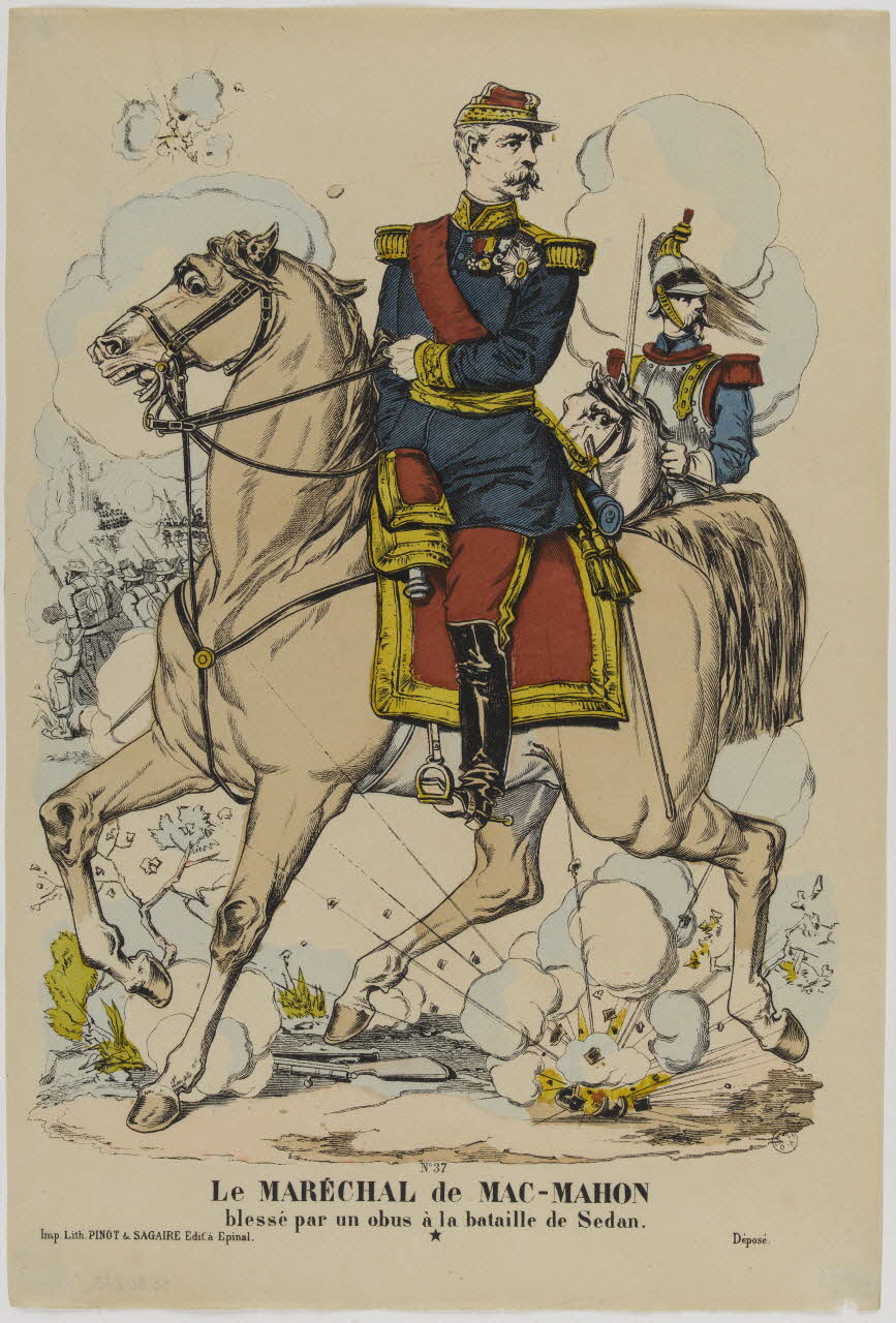 François-Charles Pinot estampe Le MARECHAL de MAC-MAHON  blessé par un obus à la bataille de Sedan. Lorraine, France 1871-1872 1950.39.1128 Photo RMN-Grand Palais (Mucem)