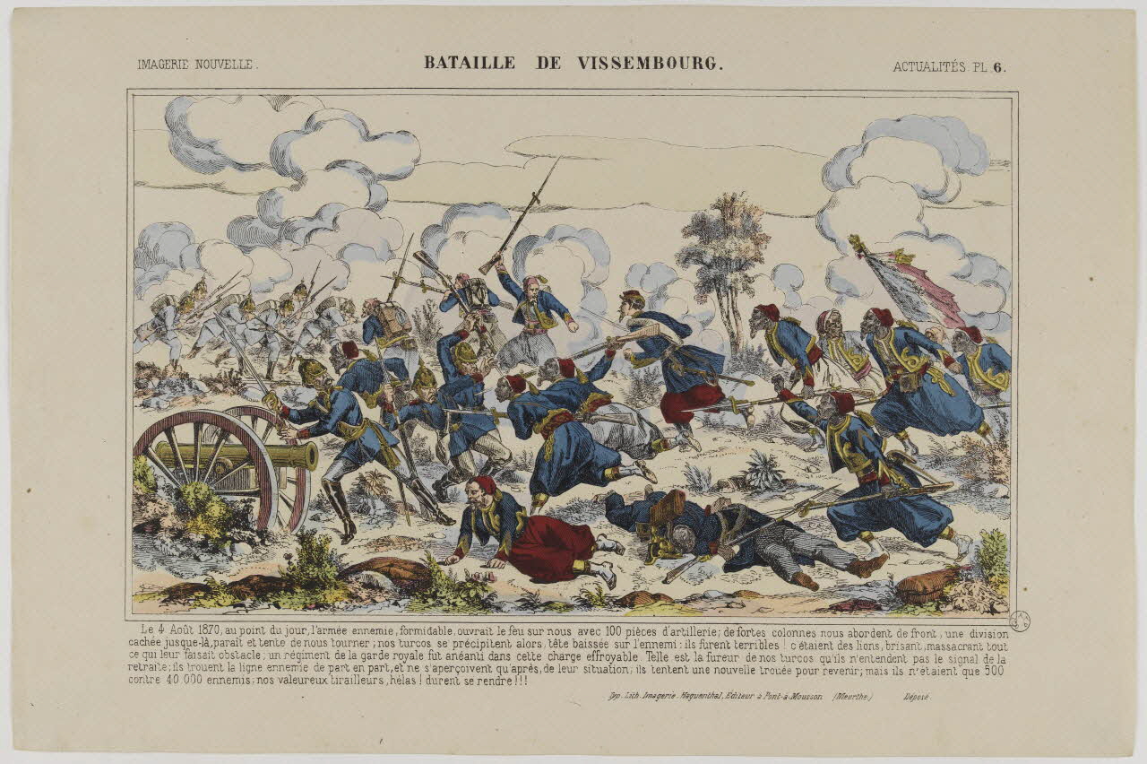 Elie Haguenthal estampe BATAILLE DE VISSEMBOURG. Pont-à-Mousson 1870-1880 1953.86.1096 Photo RMN-Grand Palais (Mucem)