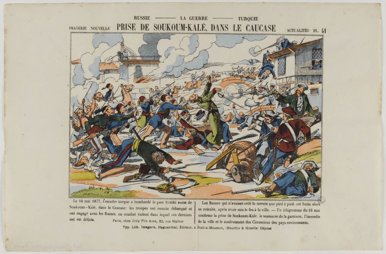 estampe RUSSIE - LA GUERRE - TURQUIE  PRISE DE SOUKOUM-KALE, DANS LE CAUCASE 1953.86.915 Photo RMN-Grand Palais (Mucem)