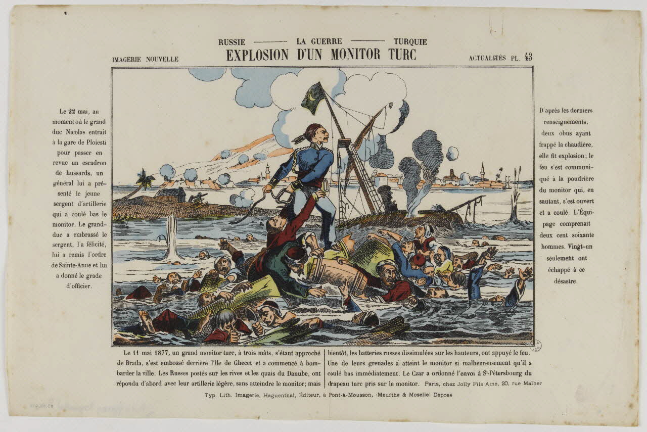 estampe RUSSIE - LA GUERRE - TURQUIE  EXPLOSION D'UN MONITOR TURC 1953.86.916 Photo RMN-Grand Palais (Mucem)