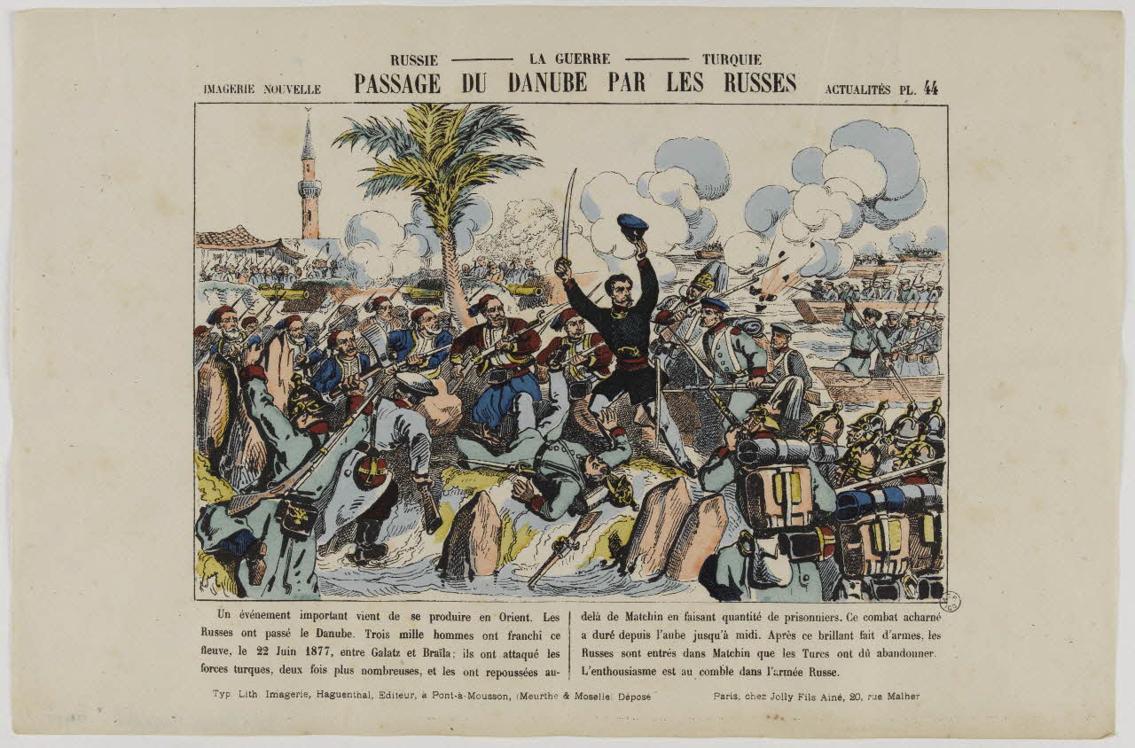 estampe RUSSIE - LA GUERRE - TURQUIE  PASSAGE DU DANUBE PAR LES RUSSES 1953.86.917 Photo RMN-Grand Palais (Mucem)