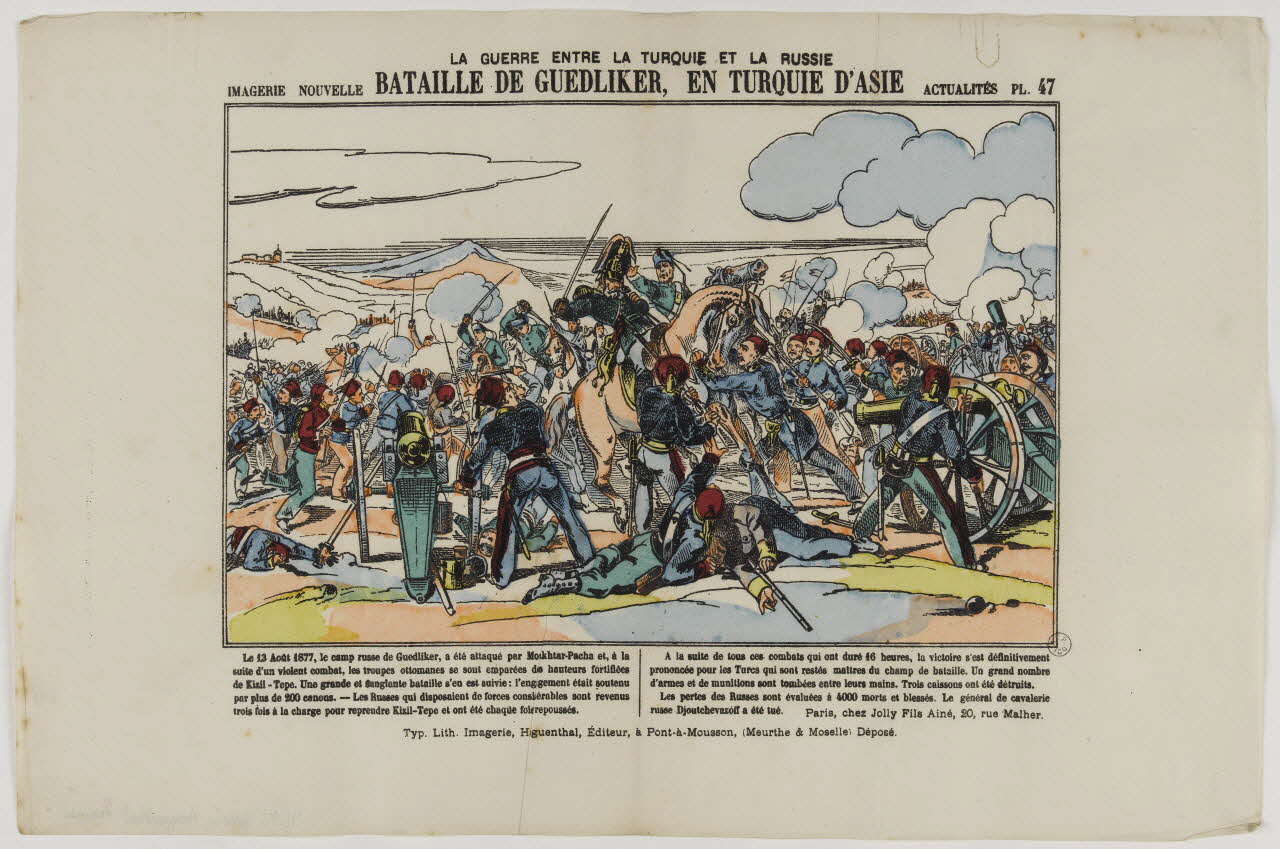 estampe LA GUERRE ENTRE LA TURQUIE ET LA RUSSIE  BATAILLE DE GUEDLIKER, EN TURQUIE D'ASIE 1953.86.920 Photo RMN-Grand Palais (Mucem)