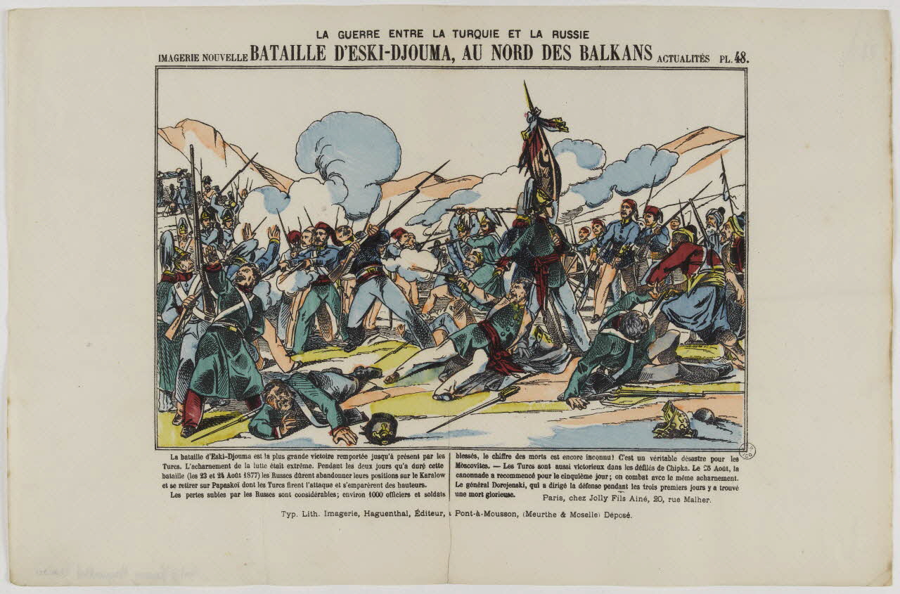 estampe LA GUERRE ENTRE LA TURQUIE ET LA RUSSIE  BATAILLE D'ESKI-DJOUMA, AU NORD DES BALKANS 1953.86.921 Photo RMN-Grand Palais (Mucem)