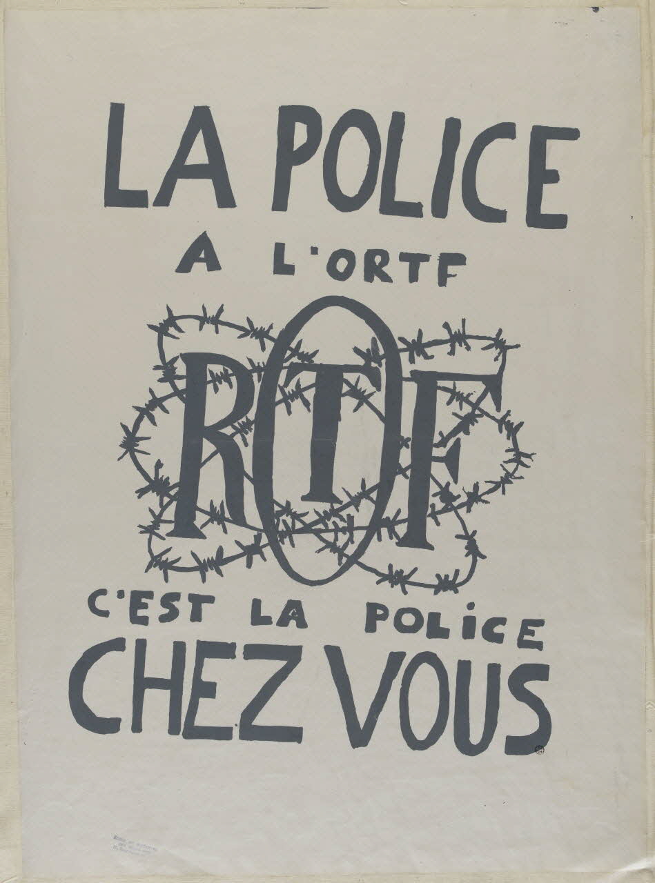Atelier populaire de l'École nationale supérieure des beaux arts. Paris affiche La police à l'ORTF c'est la police chez vous Ile-de-France, France 1968 1968.48.16 Photo RMN-Grand Palais (Mucem)