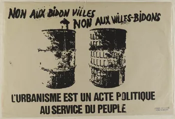 Atelier populaire de l'École nationale supérieure des beaux arts. Paris affiche NON AUX BIDONVILLES  NON AUX VILLES-BIDONS  L'URBANISME EST UN ACTE POLITIQUE  AU SERVICE DU PEUPLE Ile-de-France, France 1968 1968.48.21  Photo RMN-Grand Palais (Mucem)