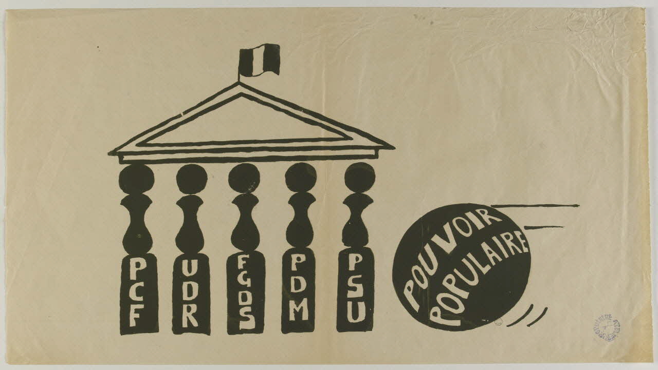 Atelier populaire de l'École nationale supérieure des beaux arts. Paris affiche PCF - UDR - FGDS - PDM - PSU - POUVOIR POPULAIRE Paris 1968 1972.11.61 Photo RMN-Grand Palais (Mucem)