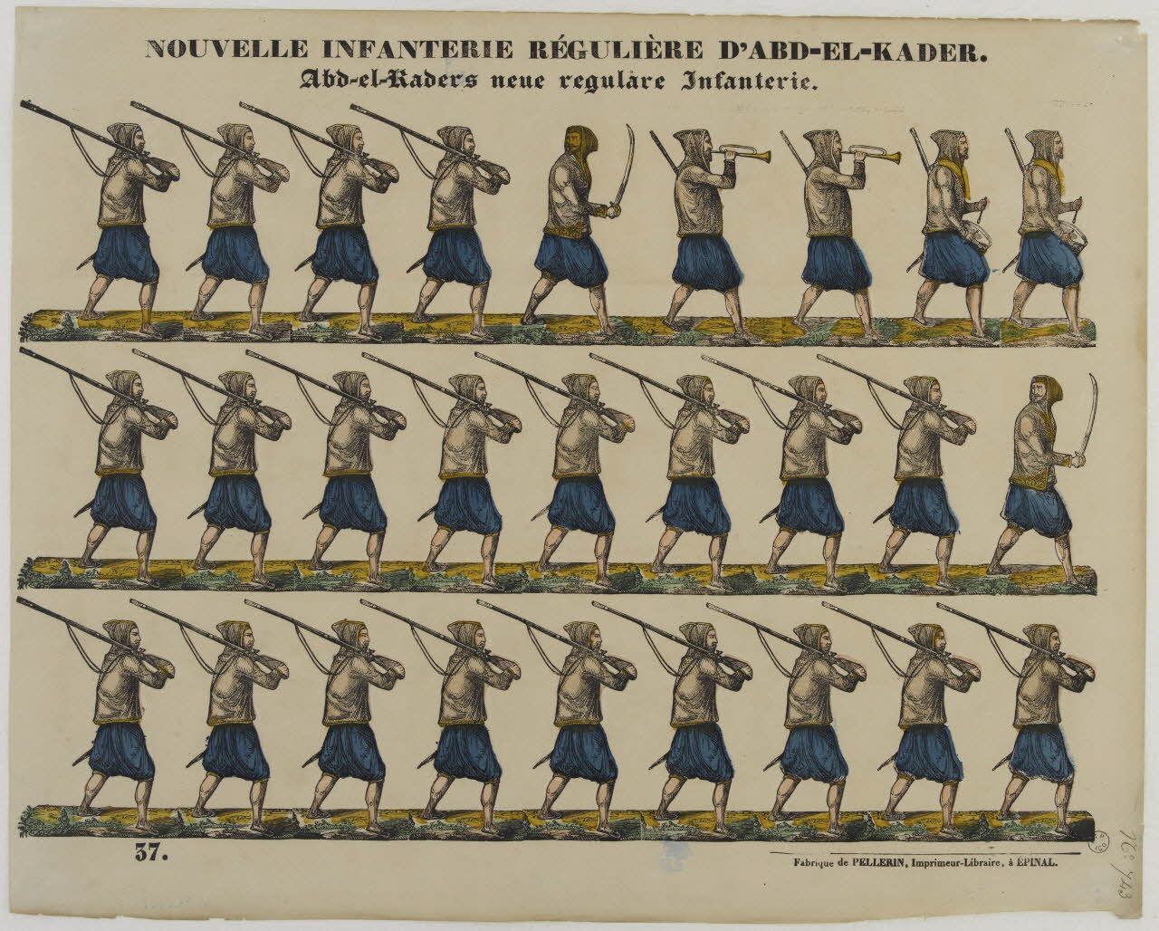 Pellerin estampe NOUVELLE INFANTERIE REGULIERE D'ABD-EL-KADER. Lorraine, France 1840-1850 1953.86.2527 Photo RMN-Grand Palais (Mucem)