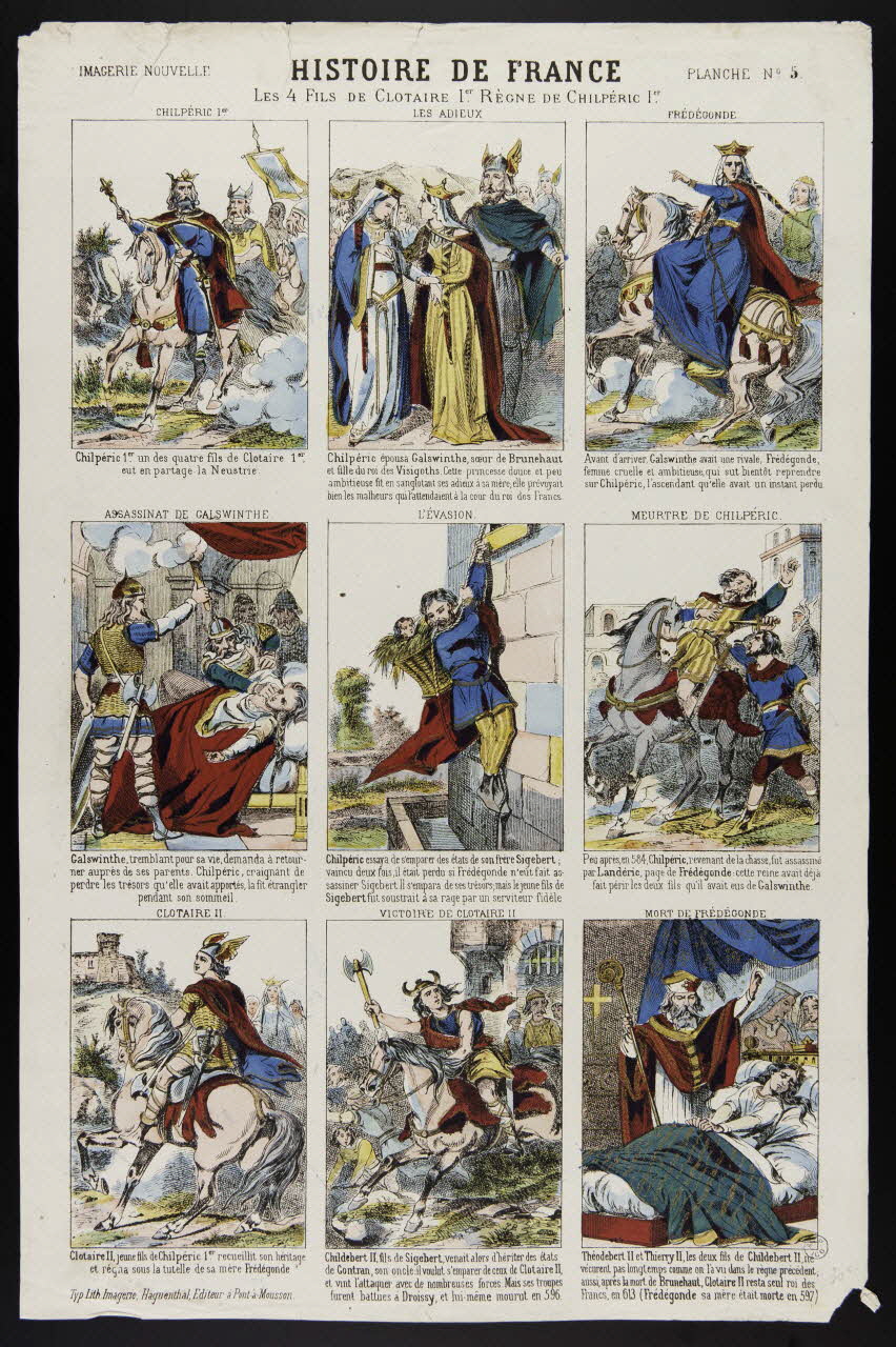 estampe HISTOIRE DE FRANCE  LES 4 FILS DE CLOTAIRE Ier REGNE DE CHILPERIC Ier  LES ADIEUX 1953.41.69 Photo
