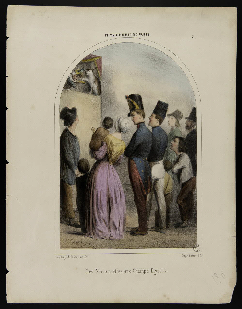estampe PHYSIONOMIE DE PARIS.  Les Marionnettes aux Champs Elysées. 1953.55.8 Photo