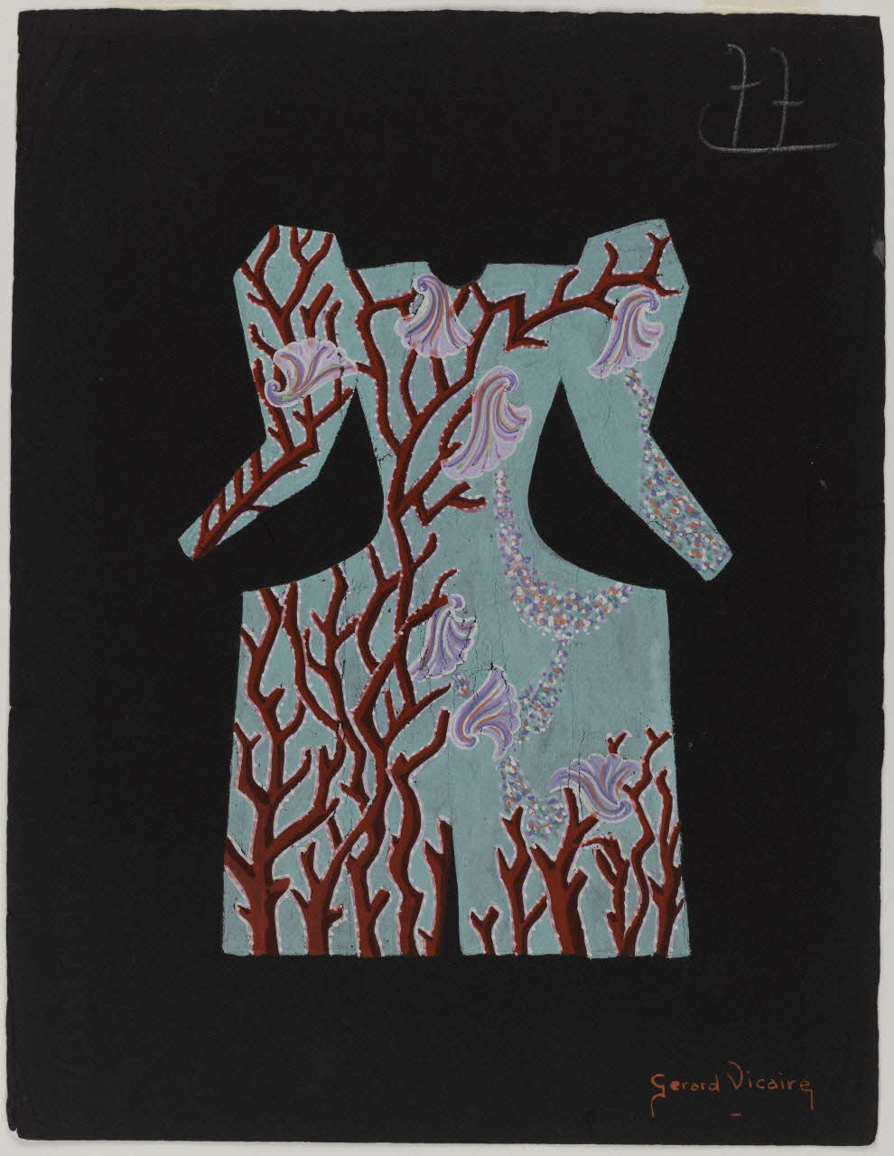 élément d'ensemble Costume de clown branches de corail sur fond turquoise 1997.59.35 Photo RMN-Grand Palais (Mucem)