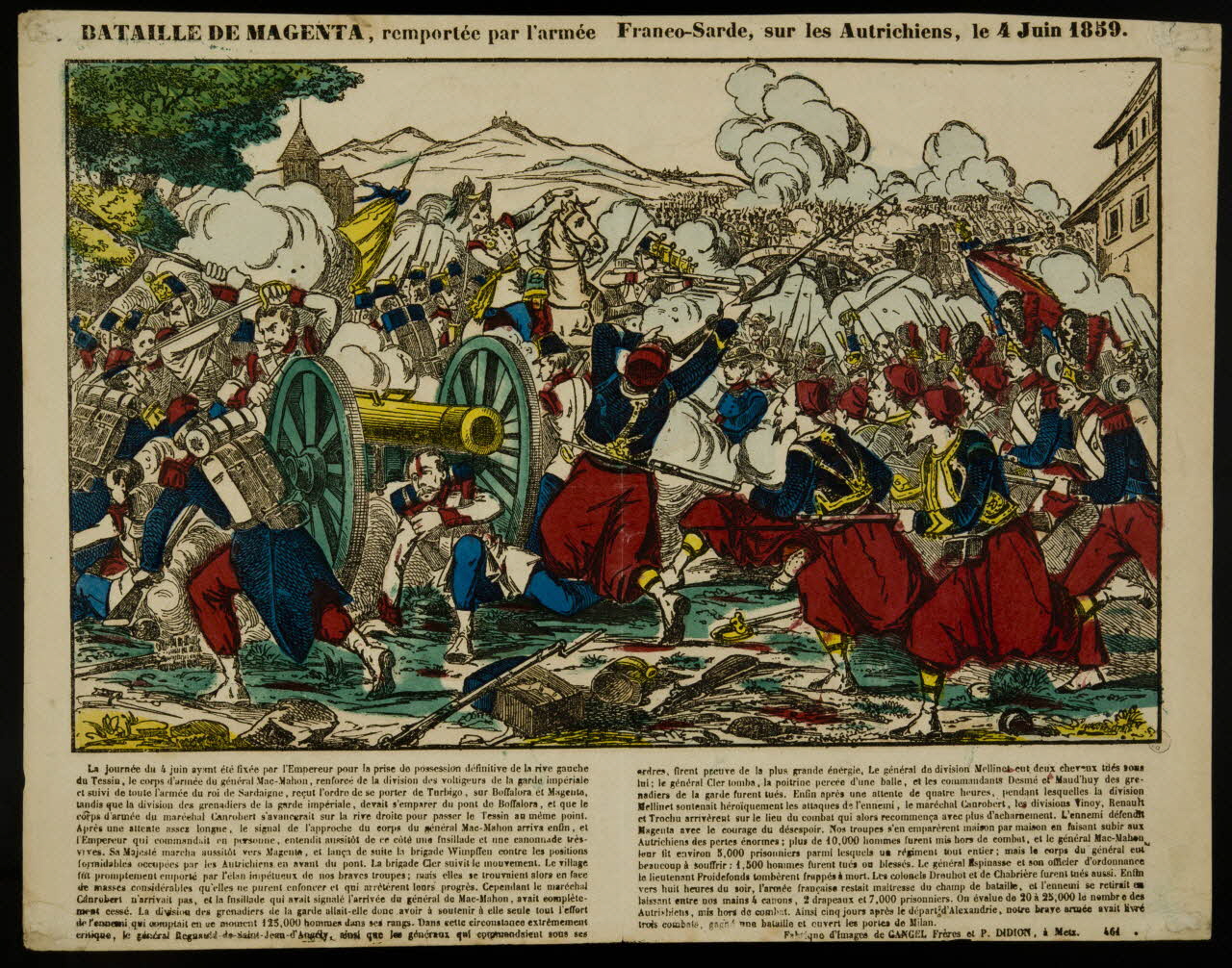 Gangel et Didion estampe BATAILLE DE MAGENTA, remportée par l'armée Franco-Sarde, sur les Autrichiens, le 4 Juin 1859. Metz 1858-1868 1953.86.1020 Photo