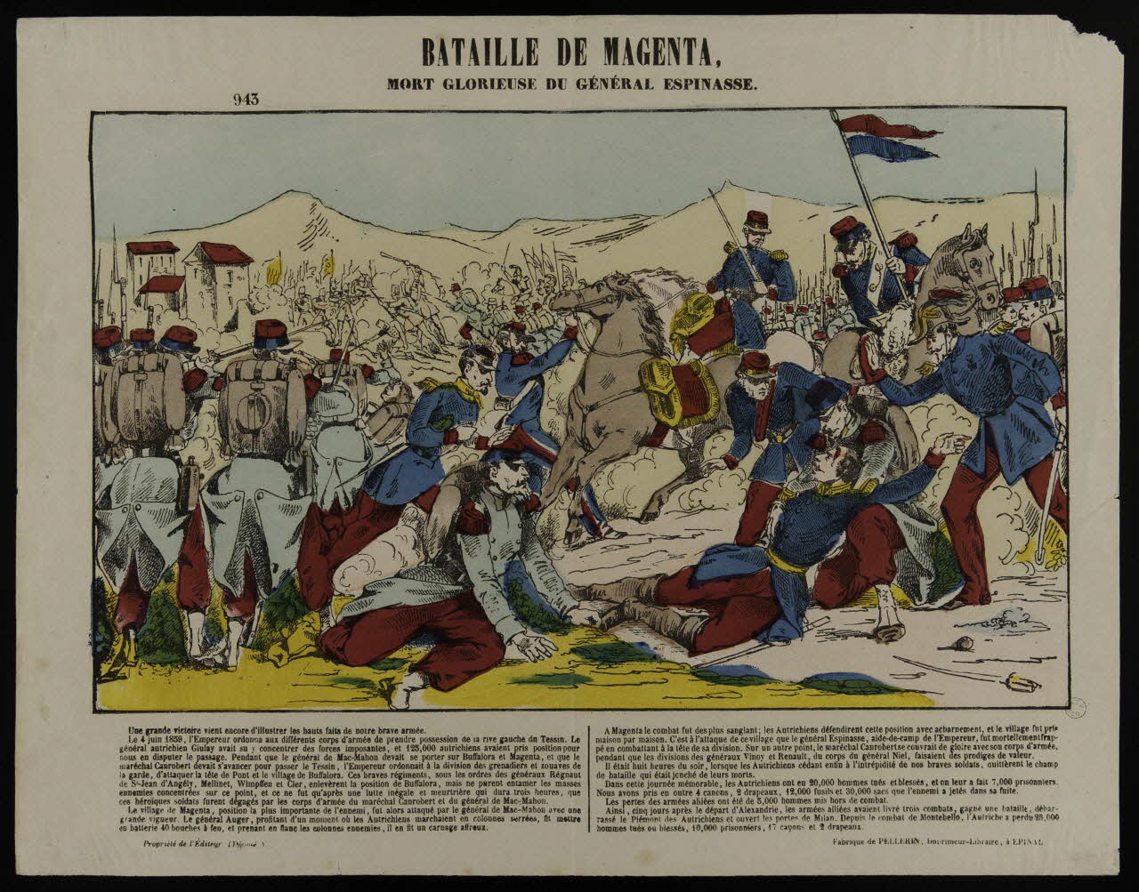 estampe BATAILLE DE MAGENTA,  MORT GLORIEUSE DU GENERAL ESPINASSE. 1953.86.1021 Photo