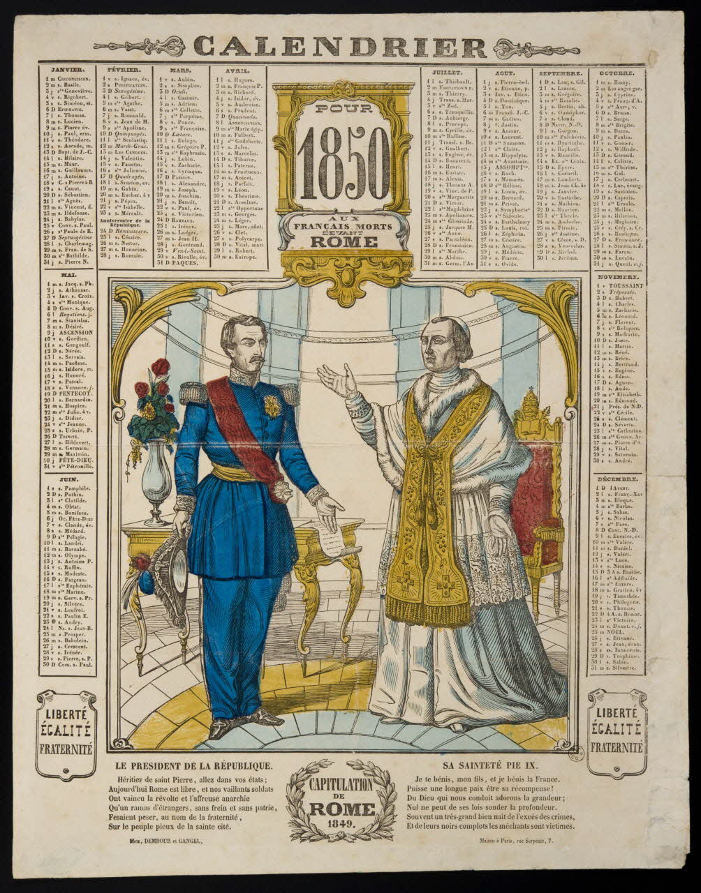 Dembour et Gangel estampe CALENDRIER  POUR  1850 Metz 1840-1852 1953.86.1029 Photo