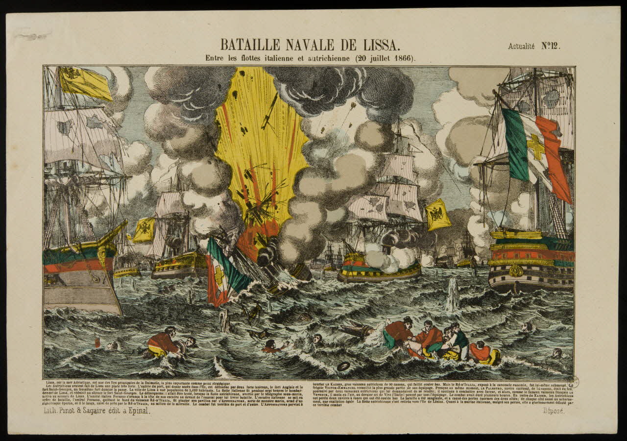 estampe BATAILLE NAVALE DE LISSA.  Entre les flottes italienne et autrichienne (20 juillet 1866) 1953.86.1035 Photo