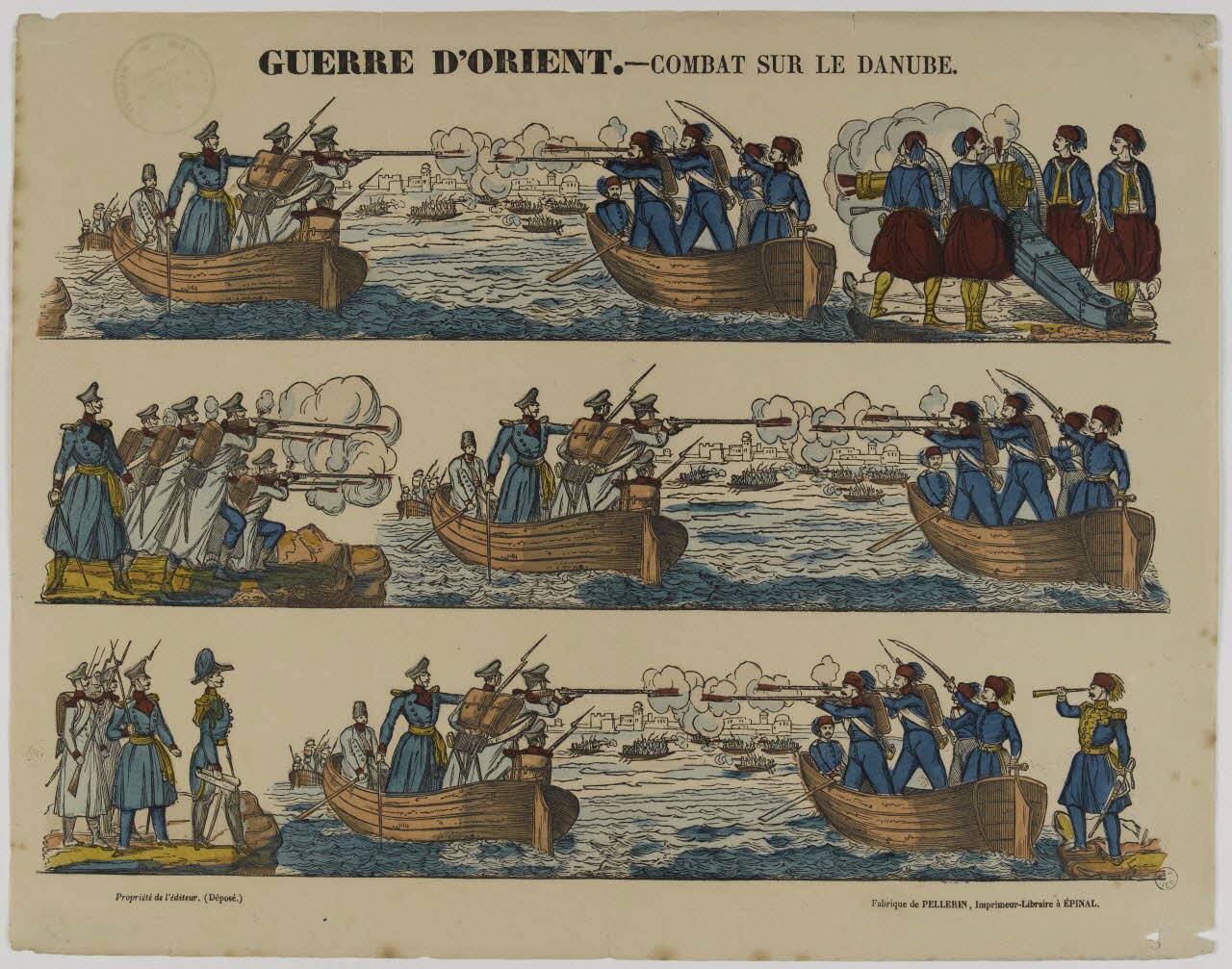 estampe GUERRE D'ORIENT. - COMBAT SUR LE DANUBE. 1953.86.1008 Photo RMN-Grand Palais (Mucem)