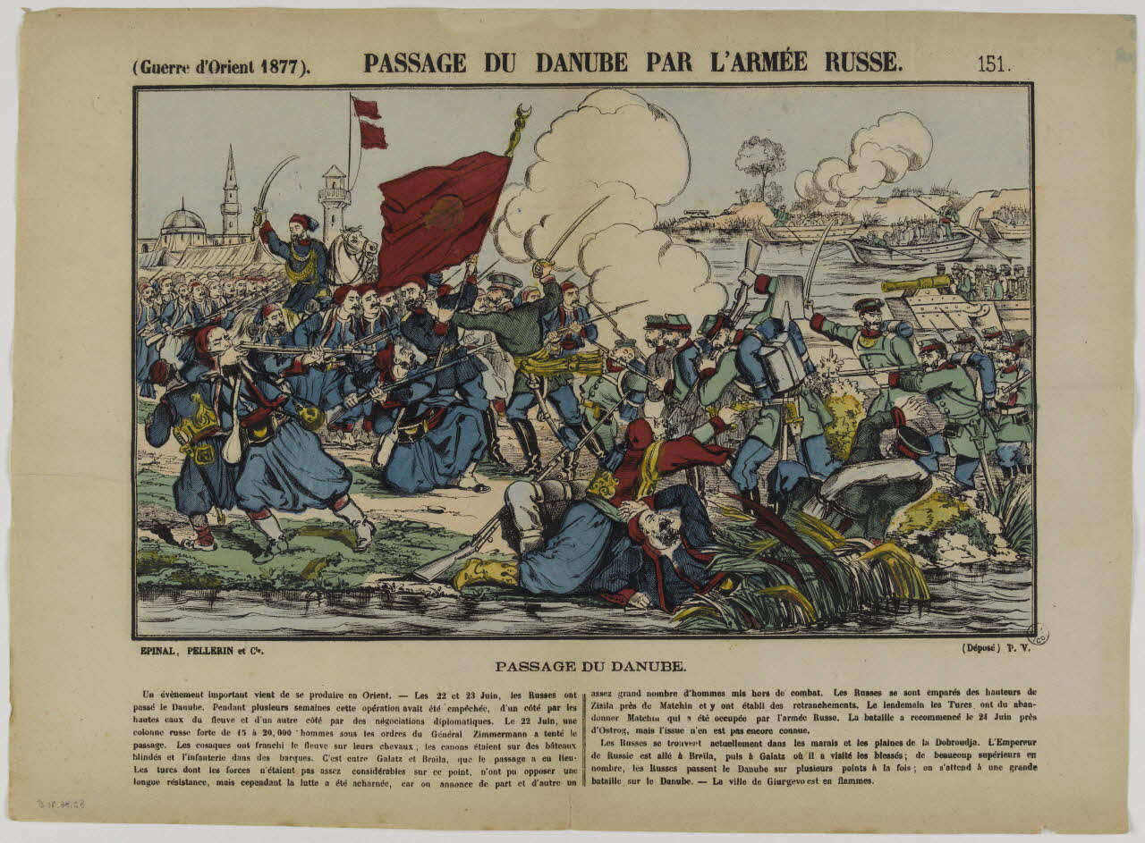 estampe (Guerre d'Orient 1877). PASSAGE DU DANUBE PAR L'ARMÉE RUSSE. 1953.86.906 Photo RMN-Grand Palais (Mucem)