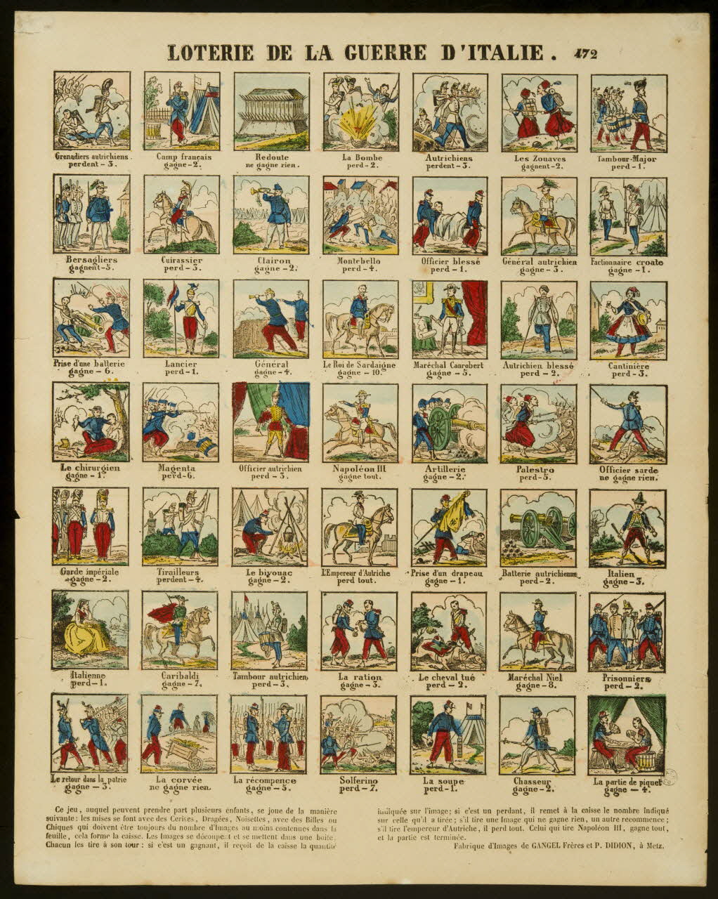 Gangel et Didion estampe LOTERIE DE LA GUERRE D'ITALIE. Metz 1858-1868 1953.86.1222 Photo