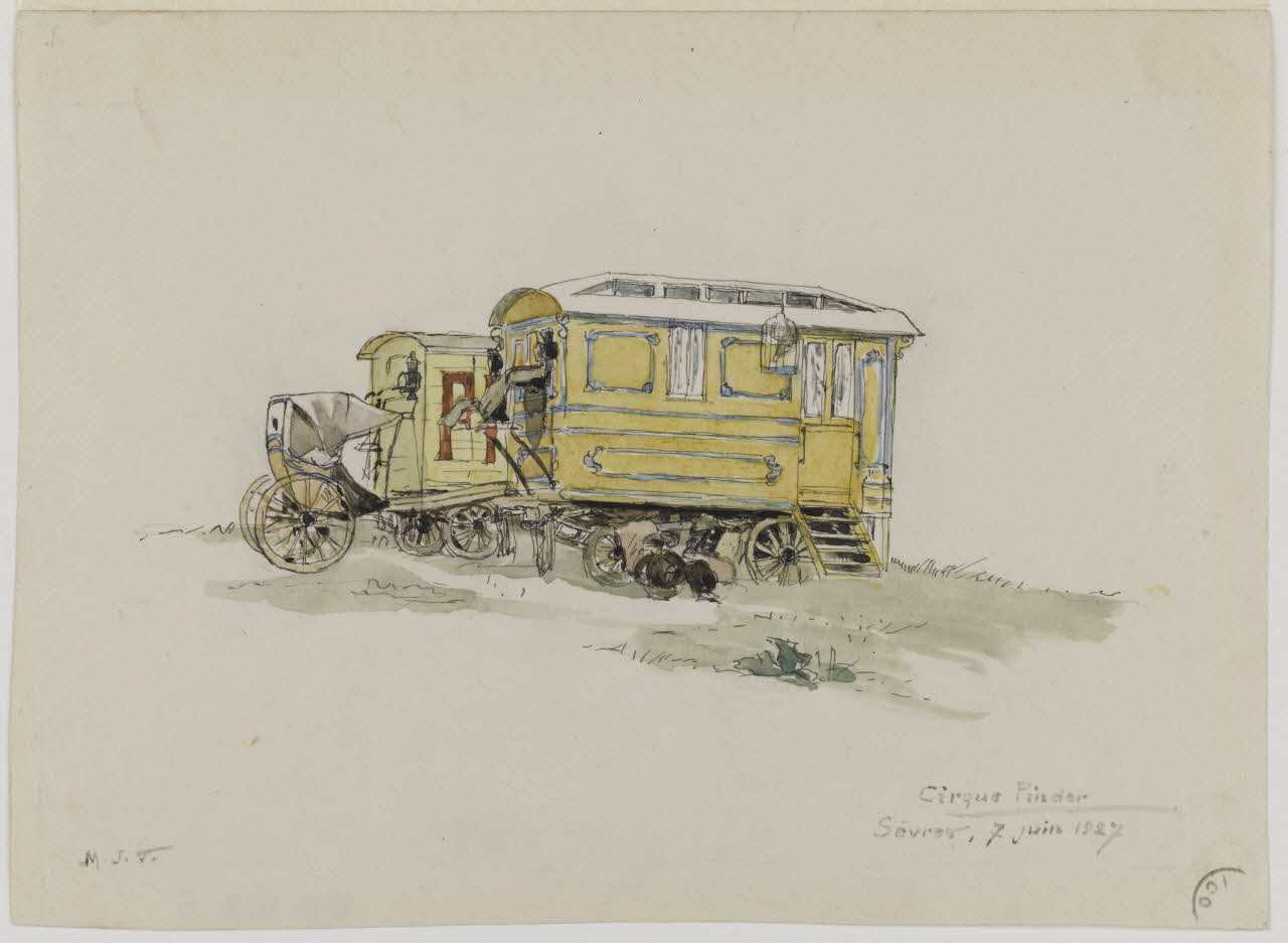 Marthe Vesque ; Juliette Vesque partie d'un ensemble de dessins Vue de deux roulottes et d'un cabriolet 1927 1968.102.5 Photo RMN-Grand Palais (Mucem)