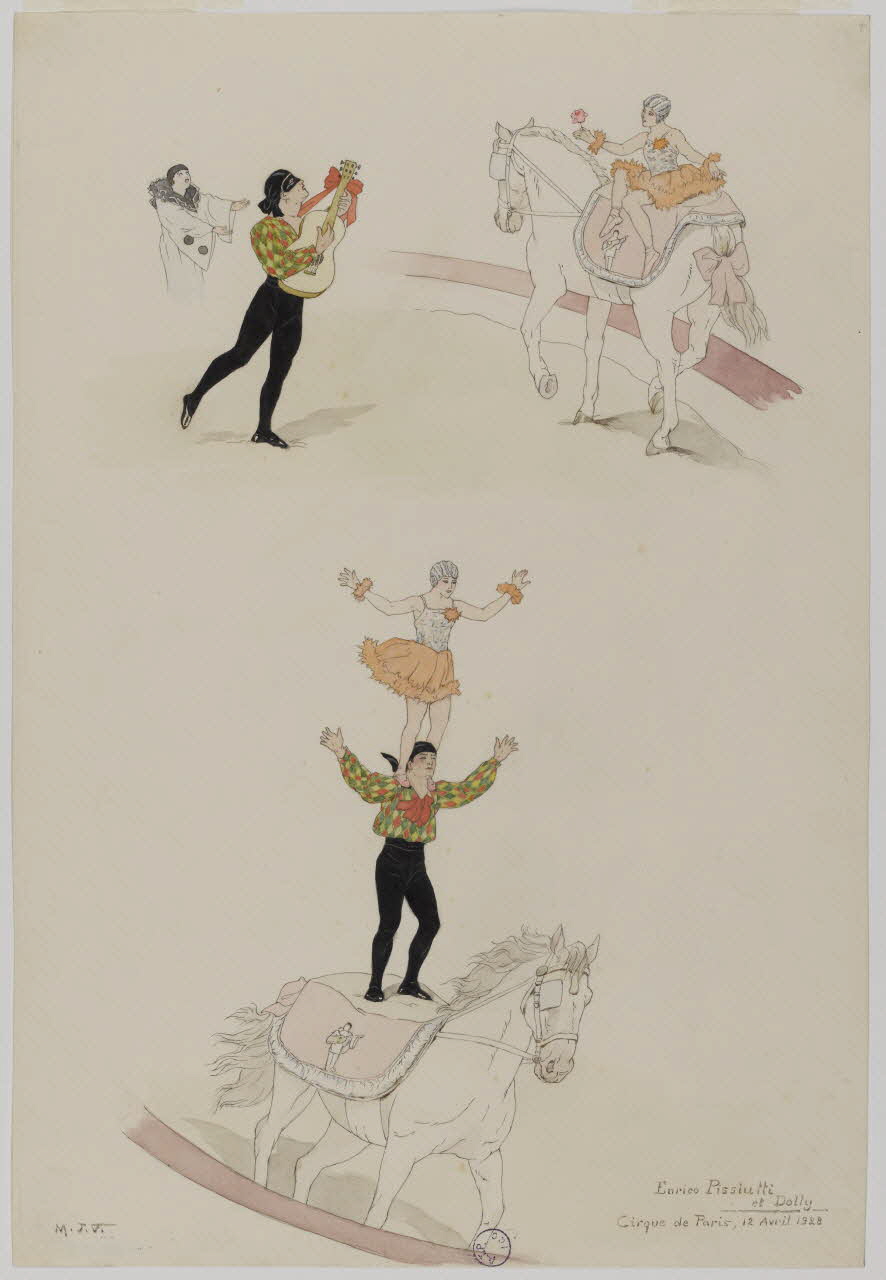 Marthe Vesque ; Juliette Vesque partie d'un ensemble de dessins Enrico Pissiutti  et Dolly  Cirque de Paris 1928 1968.102.100 Photo RMN-Grand Palais (Mucem)